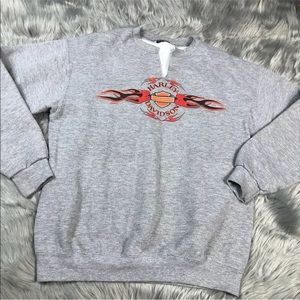 Vintage 2002 Harley Davidson Gray Flame Crew Neck Cut Sweater Yellowstone